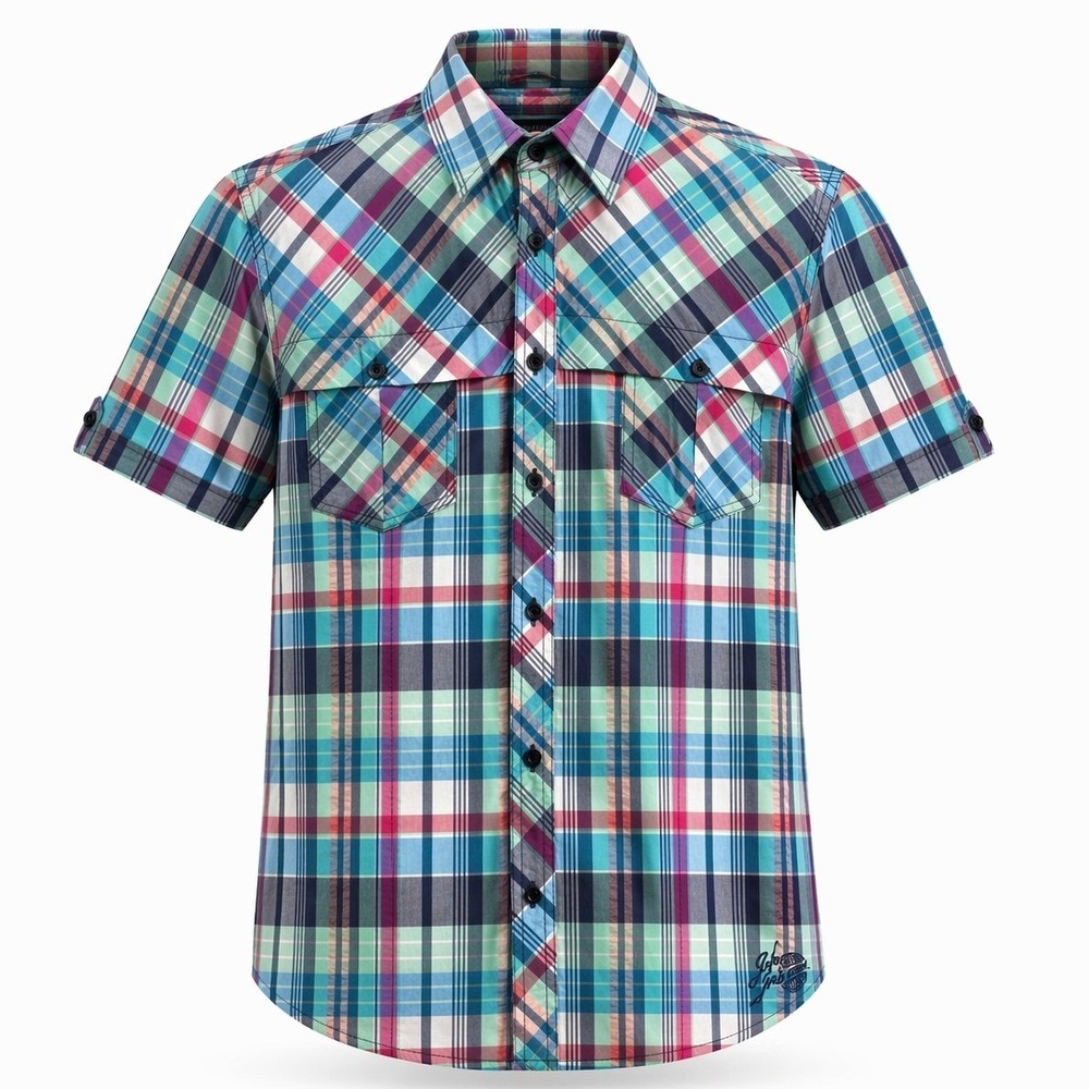 Jack & Jones Button Up Mens S Multicolor Plaid Short Sleeve Cotton Casual Shirt‎